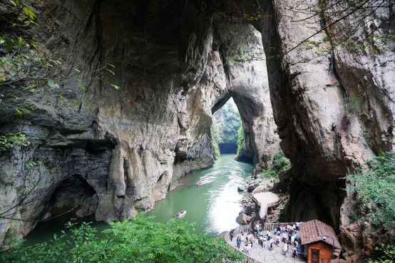 Walking trail beside the underground river at Jiudongtian