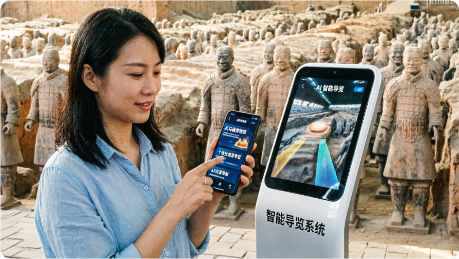 Professional multilingual tour services at Sanxingdui Museum in Sichuan. The museum offers paid human-guided tours and provides around 3,000 bilingual audio guide machines for rent, helping international tourists explore ancient artifacts with ease.