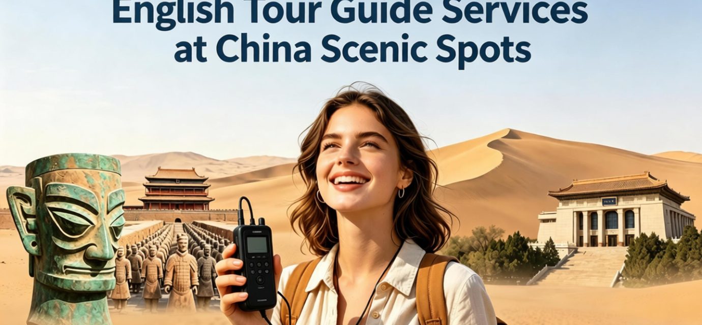Featured blog cover about English tour guide services China scenic spots, multilingual audio guide and AI sightseeing tips for overseas tourists visiting famous Chinese attractions