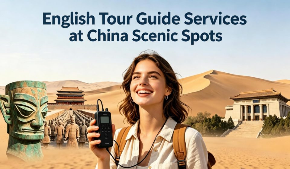Featured blog cover about English tour guide services China scenic spots, multilingual audio guide and AI sightseeing tips for overseas tourists visiting famous Chinese attractions