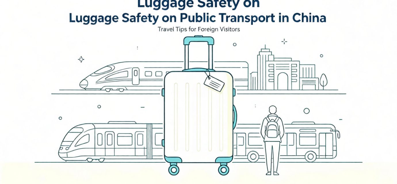 Luggage safety guide cover image, suitcase security tips for taking high-speed trains, metro and buses in China, travel blog featured image for foreign tourists