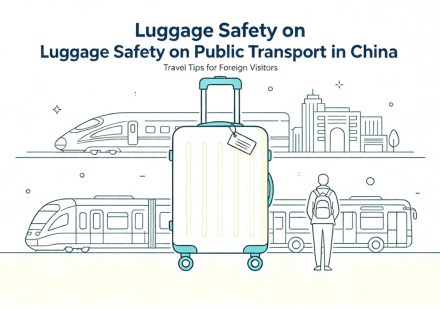 Luggage safety guide cover image, suitcase security tips for taking high-speed trains, metro and buses in China, travel blog featured image for foreign tourists