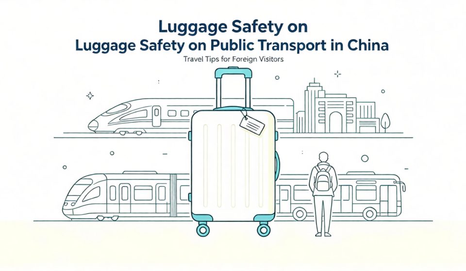 Luggage safety guide cover image, suitcase security tips for taking high-speed trains, metro and buses in China, travel blog featured image for foreign tourists