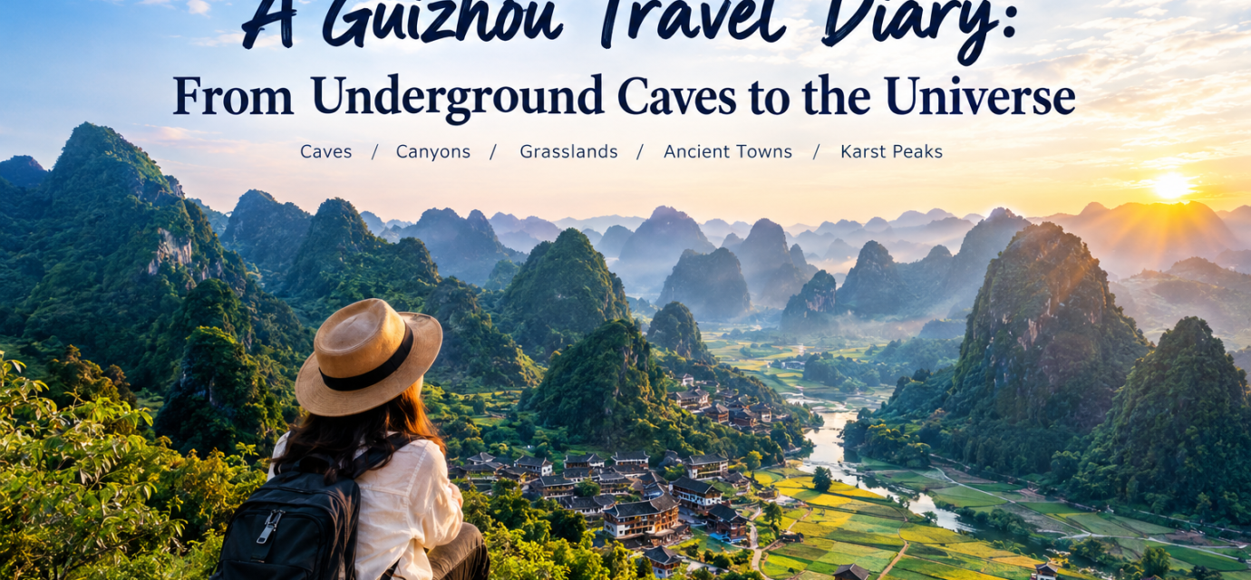 Guizhou karst mountains and countryside seen from a scenic viewpoint
