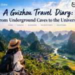 Guizhou karst mountains and countryside seen from a scenic viewpoint
