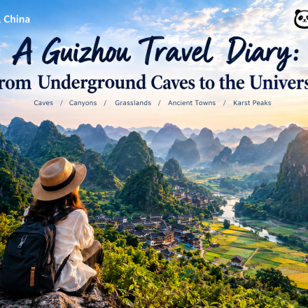 Guizhou karst mountains and countryside seen from a scenic viewpoint