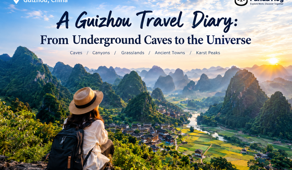 Guizhou karst mountains and countryside seen from a scenic viewpoint